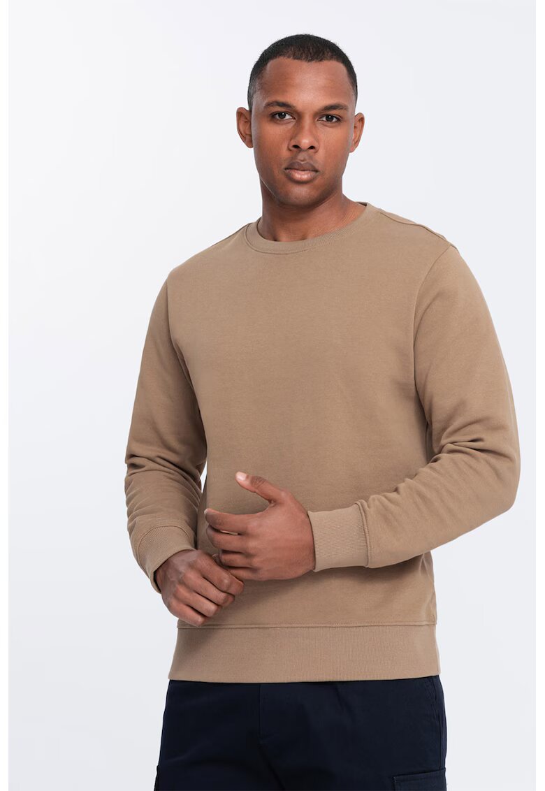 OMBRE Bluza de trening din bumbac cu decolteu la baza gatului - Maro camel