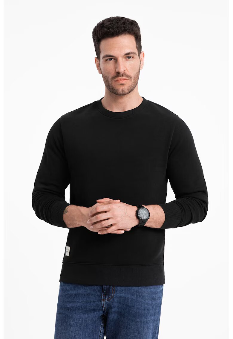 OMBRE Bluza de trening din bumbac cu decolteu la baza gatului - Negru