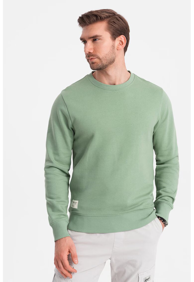 OMBRE Bluza de trening din bumbac cu decolteu la baza gatului - Verde fistic