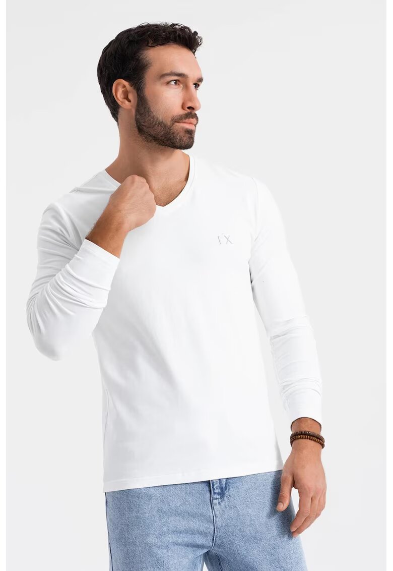 OMBRE Bluza din amestec de bumbac cu decolteu in V - Alb