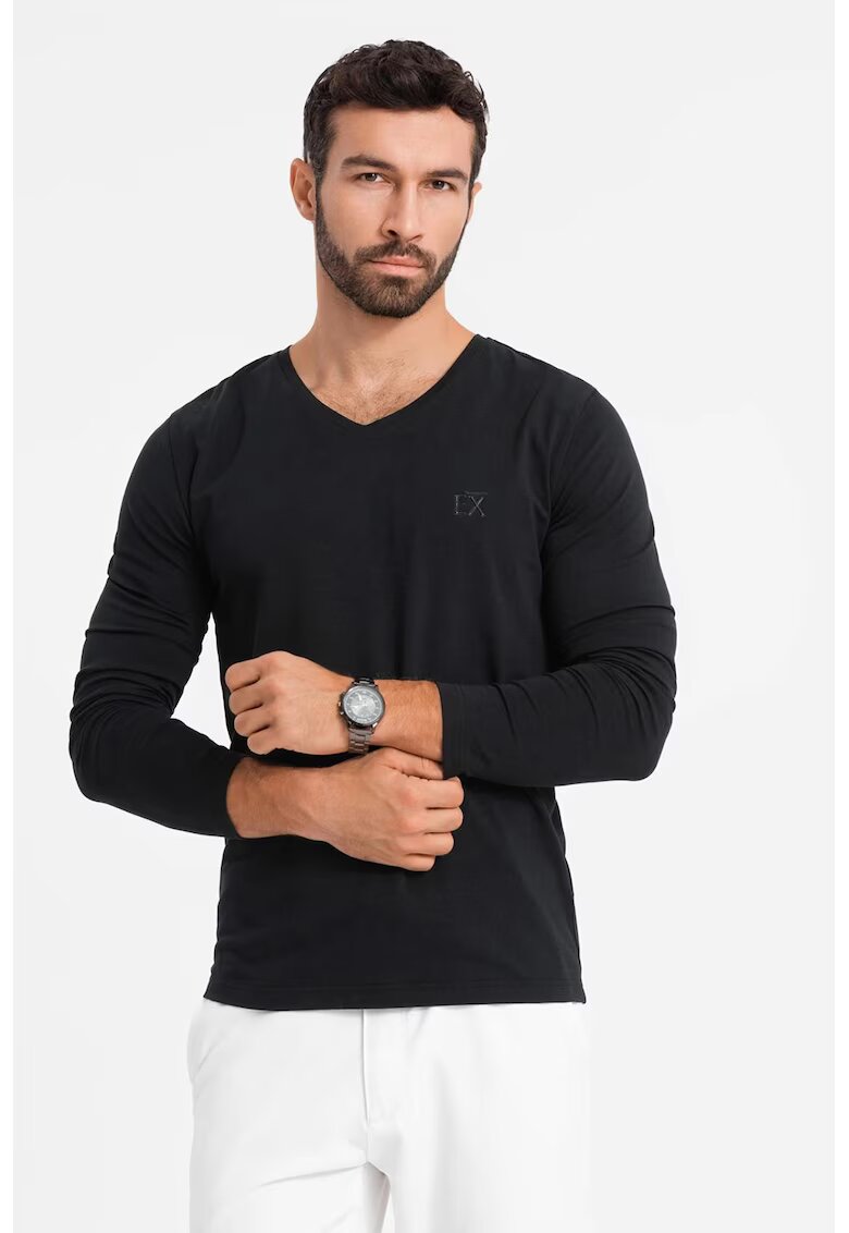 OMBRE Bluza din amestec de bumbac cu decolteu in V - Negru