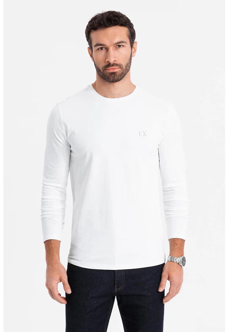 OMBRE Bluza din amestec de bumbac cu decolteu la baza gatului - Alb