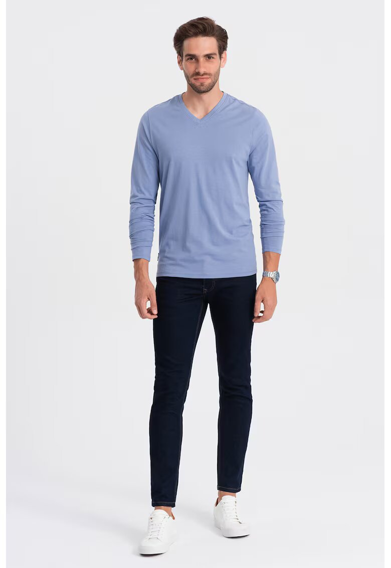 OMBRE Bluza din bumbac cu decolteu in V - Albastru lavanda