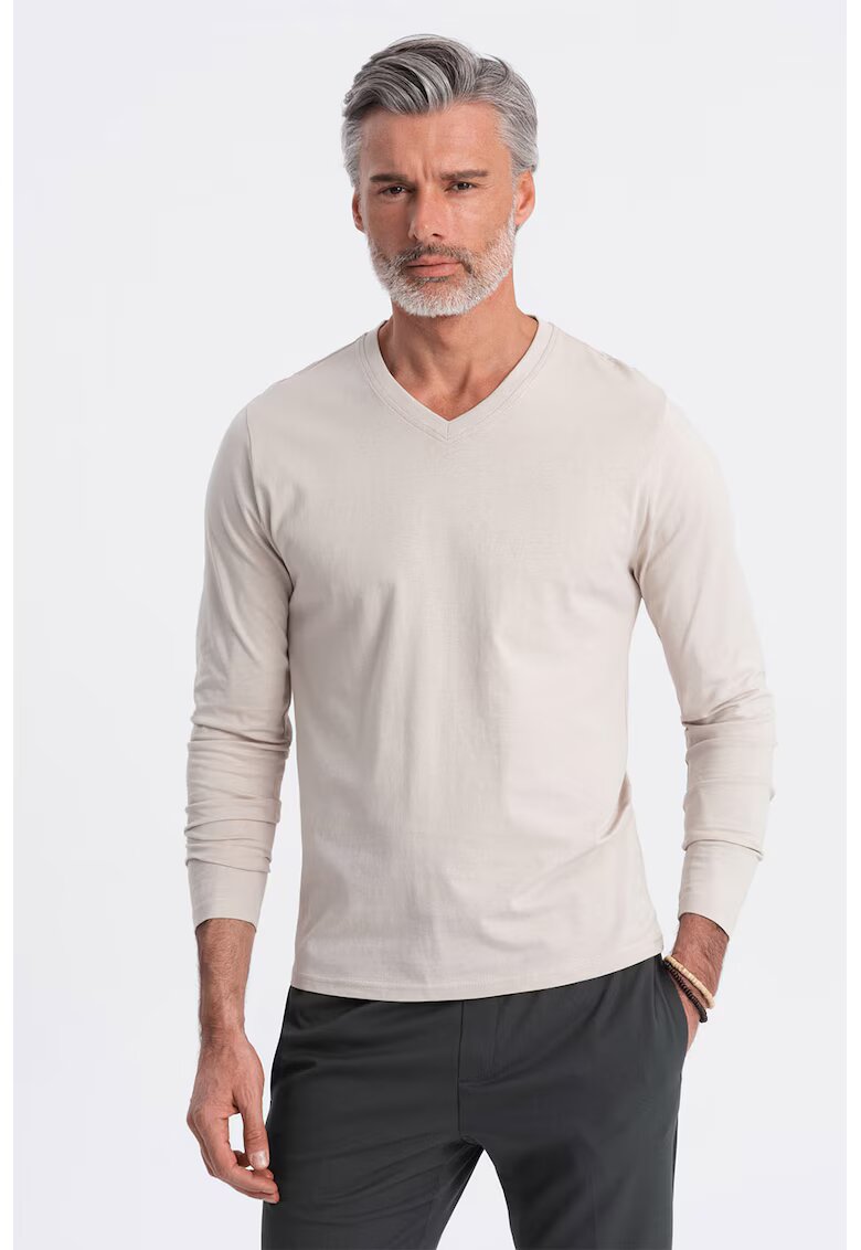 OMBRE Bluza din bumbac cu decolteu in V - Bej deschis