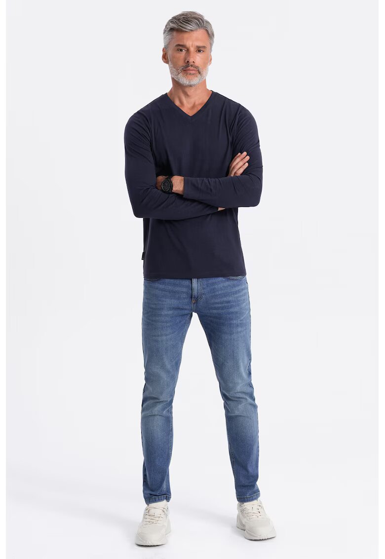 OMBRE Bluza din bumbac cu decolteu in V - Bleumarin