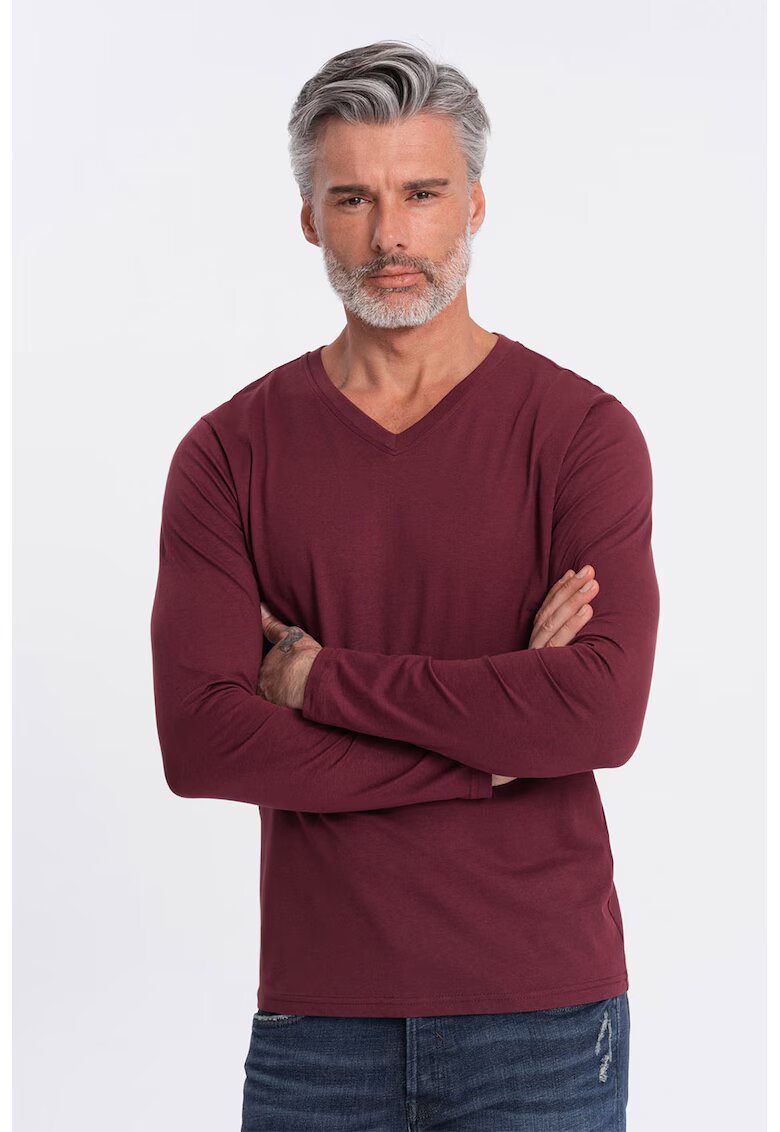 OMBRE Bluza din bumbac cu decolteu in V - Visiniu