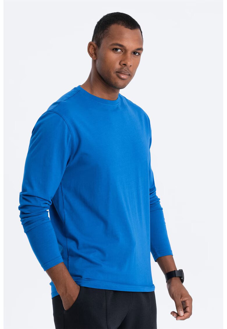 OMBRE Bluza din bumbac cu decolteu la baza gatului - Albastru deschis