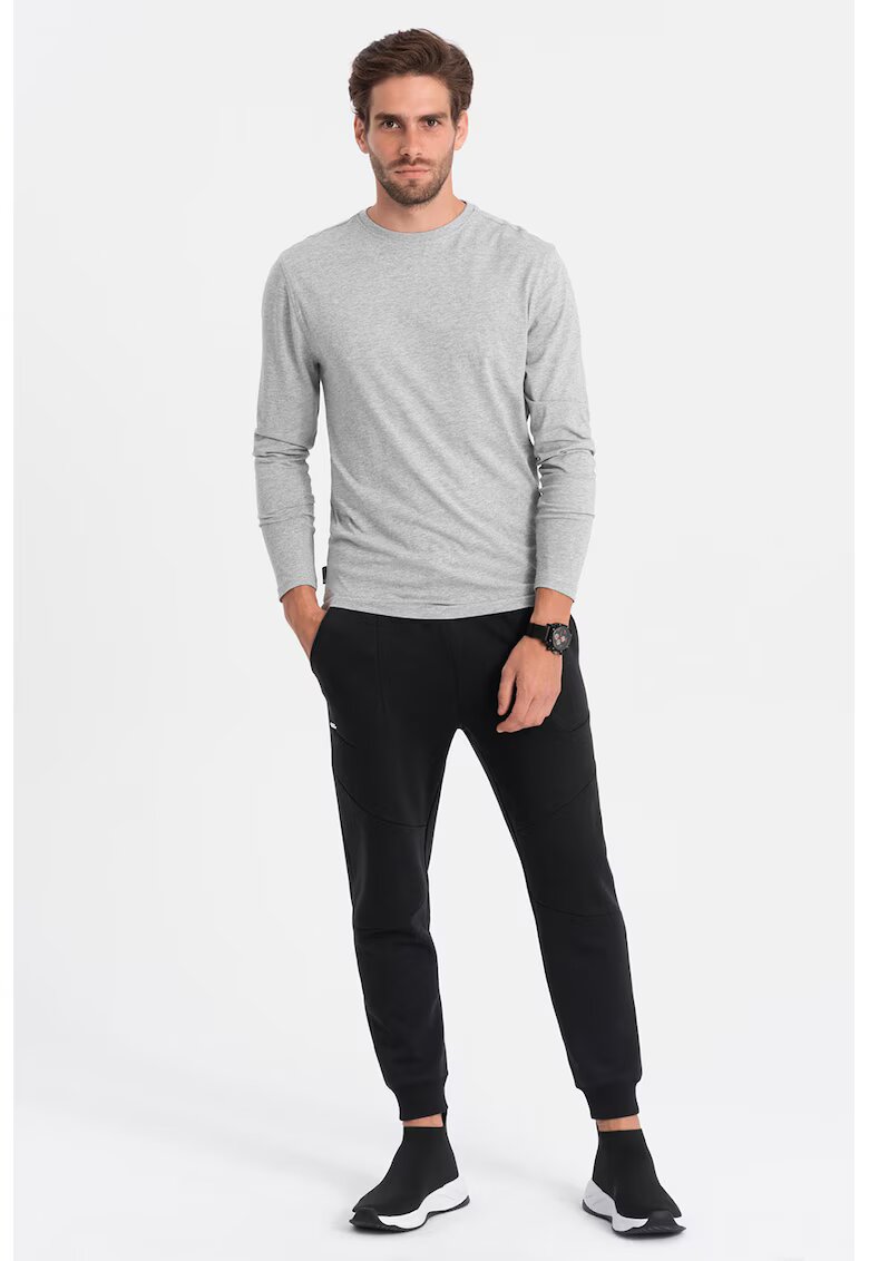 OMBRE Bluza din bumbac cu decolteu la baza gatului - Gri deschis melange