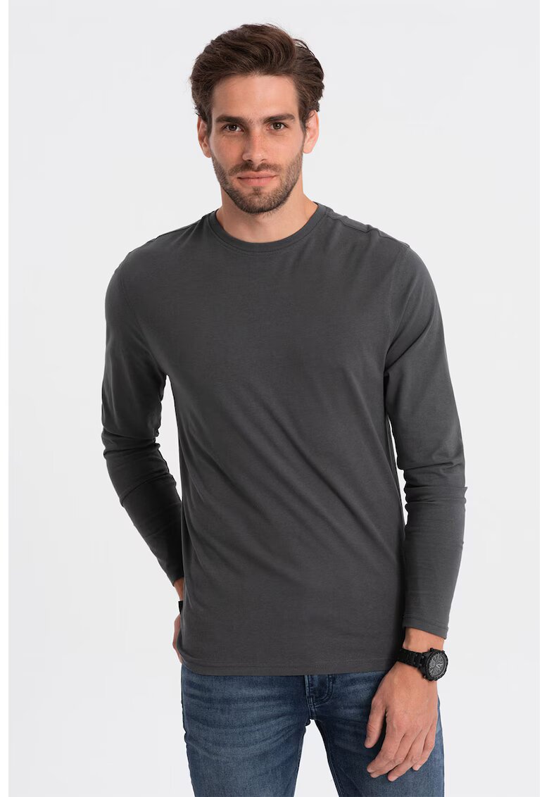 OMBRE Bluza din bumbac cu decolteu la baza gatului - Gri inchis