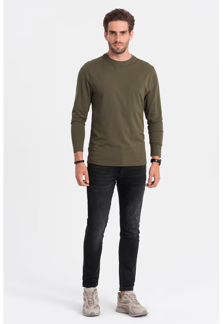 OMBRE Bluza din bumbac cu decolteu la baza gatului - Verde masliniu