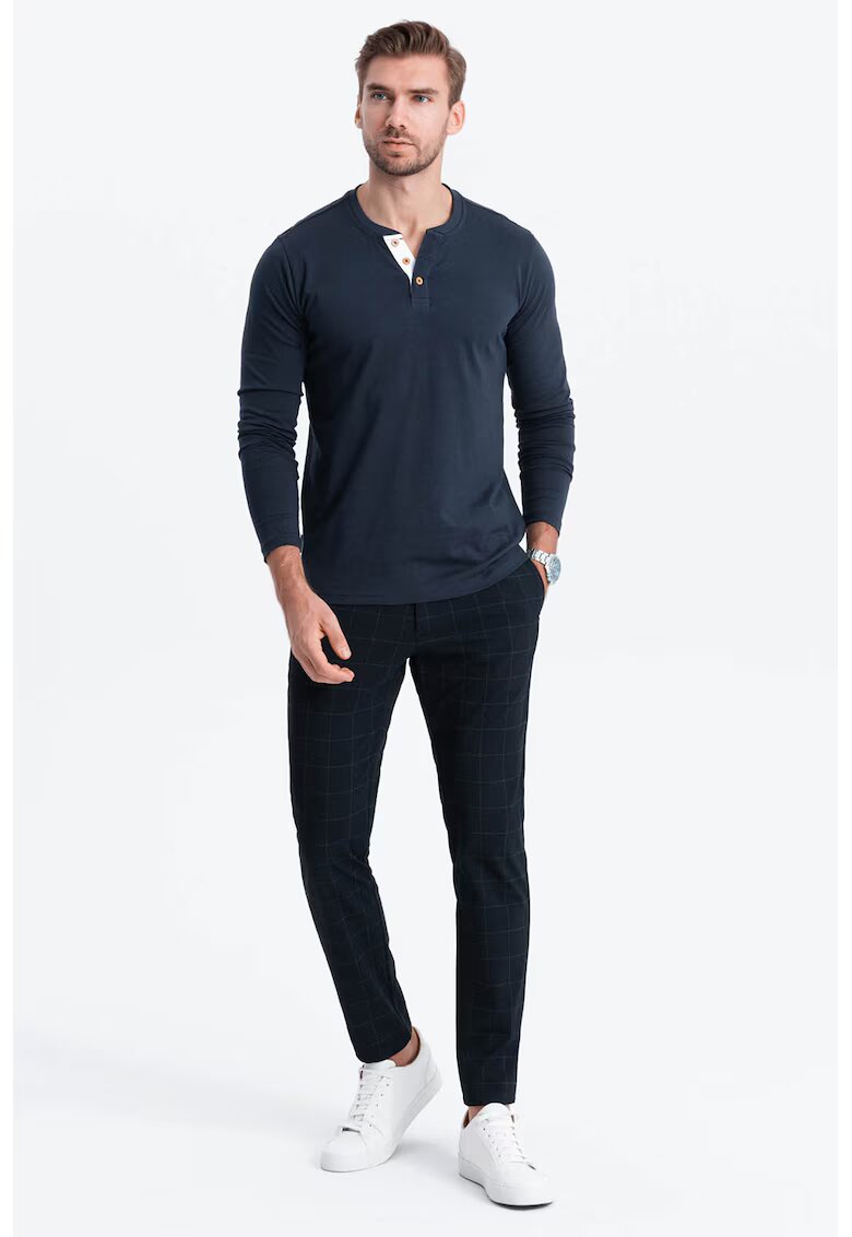 OMBRE Bluza din bumbac cu fenta cu nasturi - Albastru ultramarin