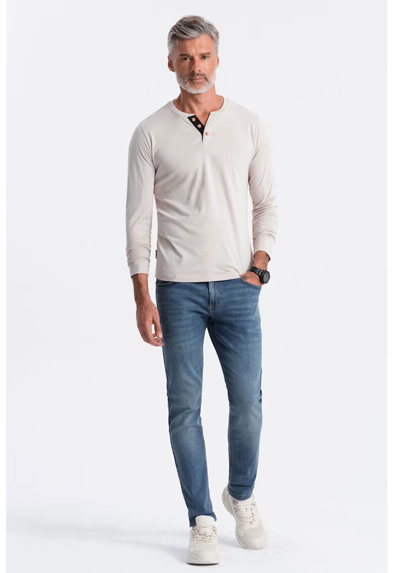 OMBRE Bluza din bumbac cu fenta cu nasturi - Gri deschis