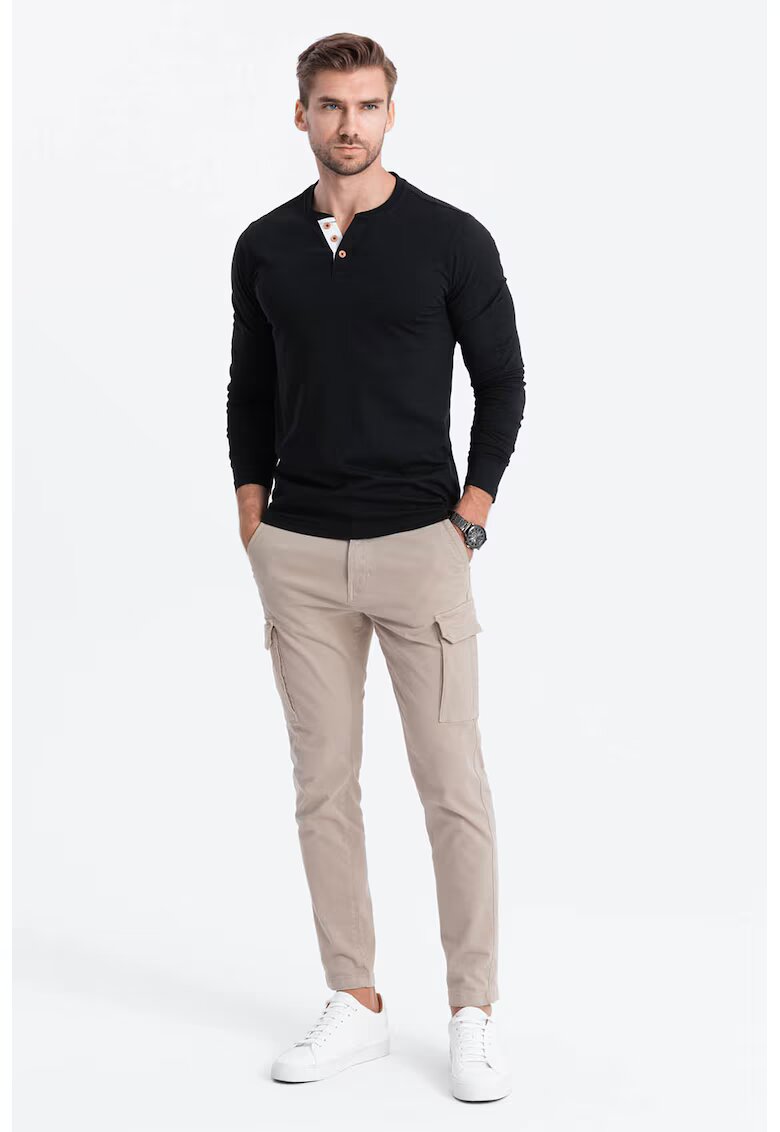 OMBRE Bluza din bumbac cu fenta cu nasturi - Negru