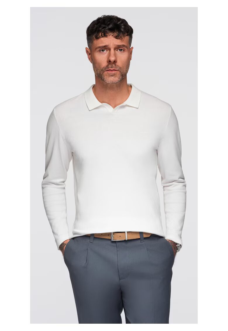 OMBRE Bluza polo cu broderie pe piept OM-POLS-0140 - Alb