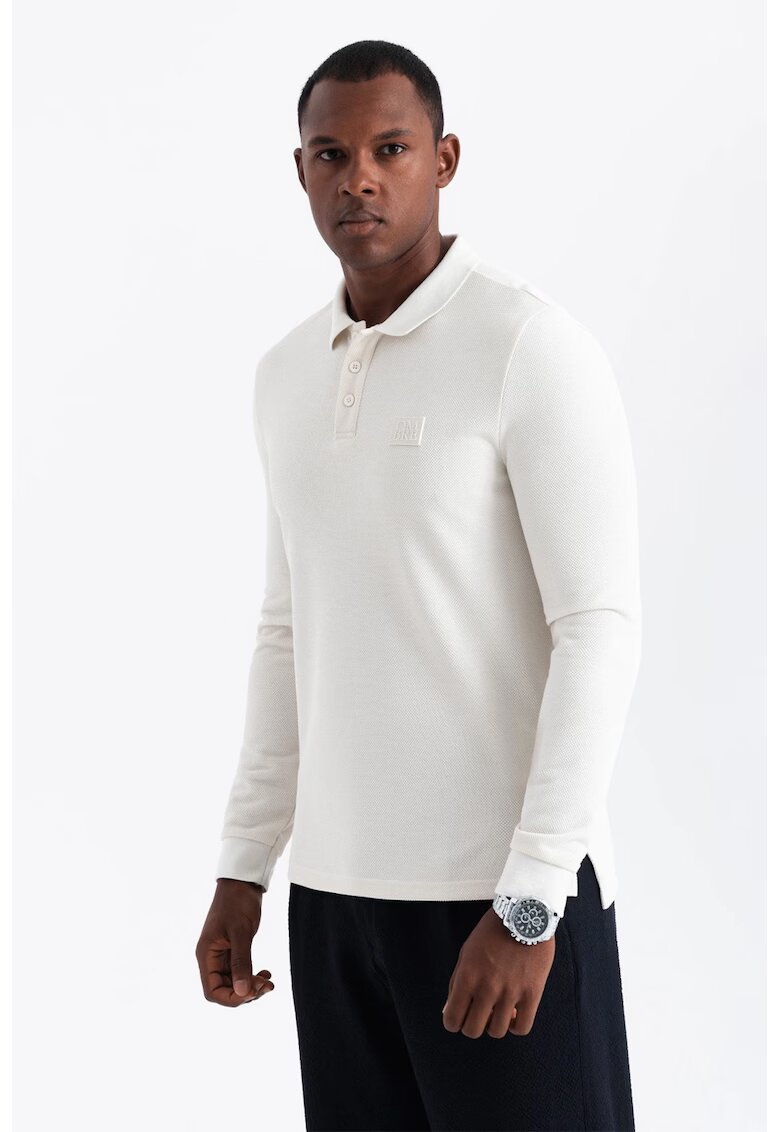 OMBRE Bluza polo cu fenta cu fermoar - Alb