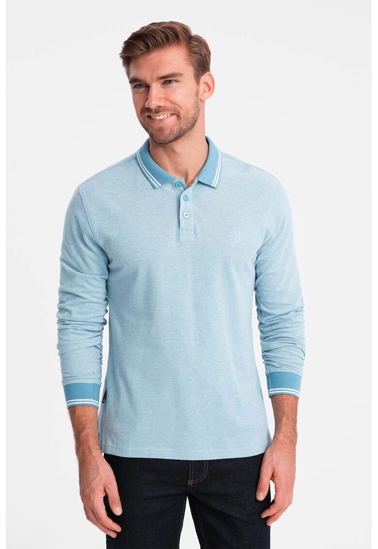 OMBRE Bluza polo cu fenta cu fermoar - Albastru deschis