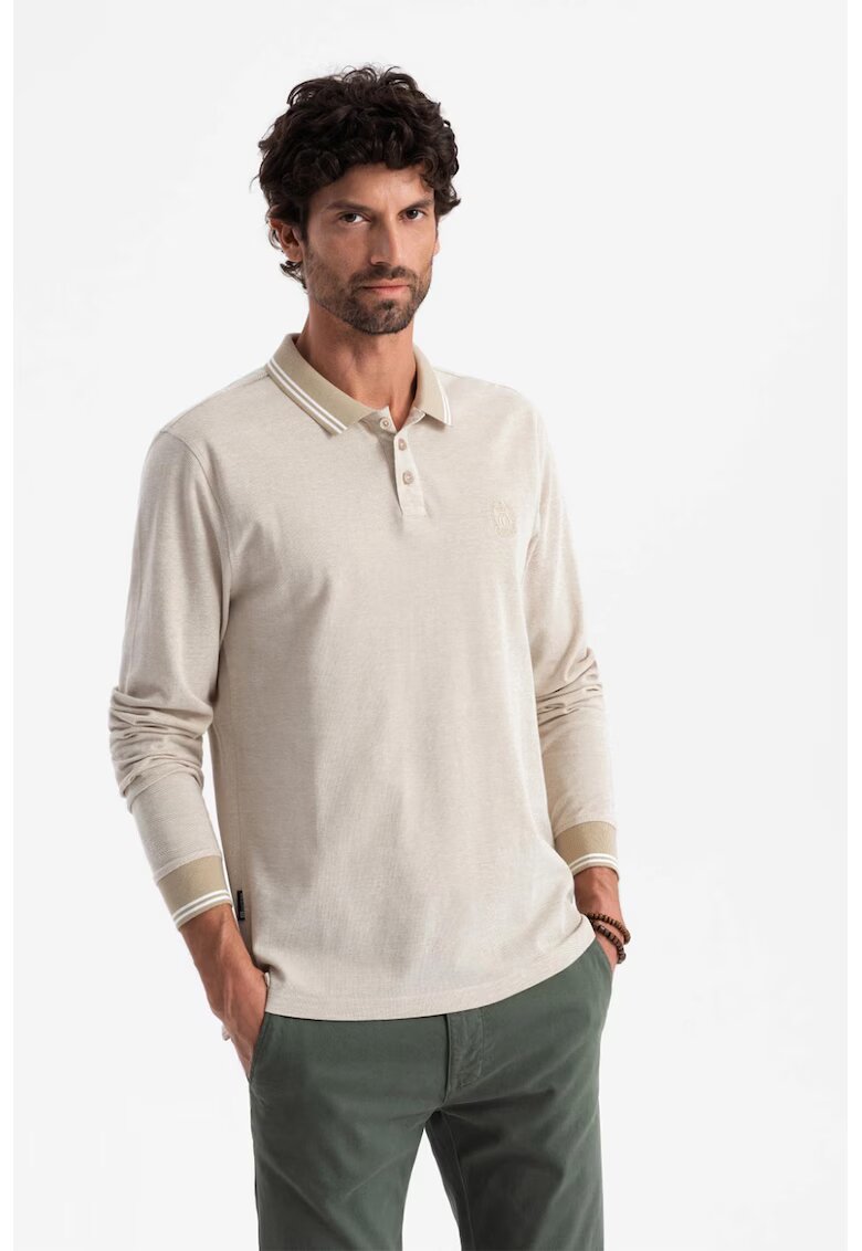 OMBRE Bluza polo cu fenta cu fermoar - Maro nisip