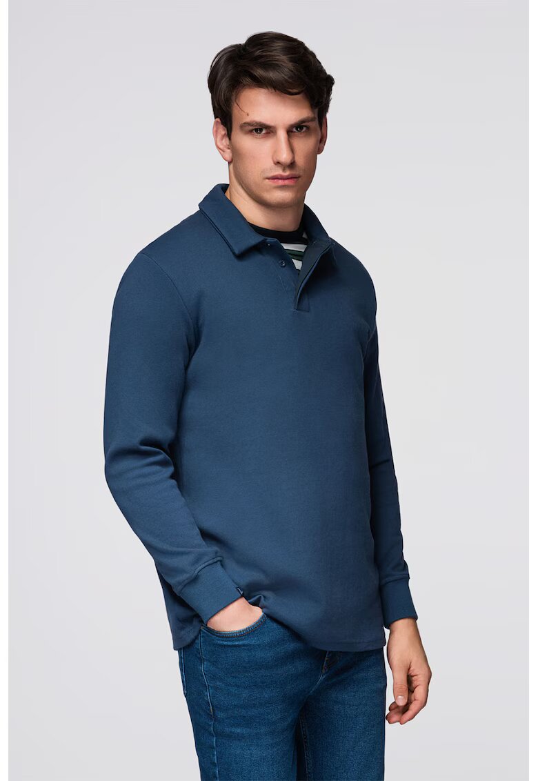 OMBRE Bluza polo din amestec de bumbac - Albastru inchis