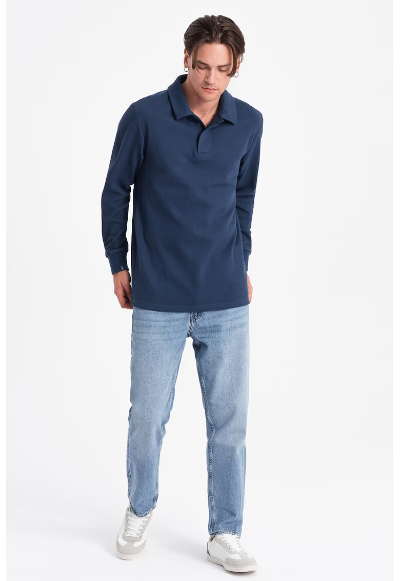 OMBRE Bluza polo din amestec de bumbac - Albastru inchis