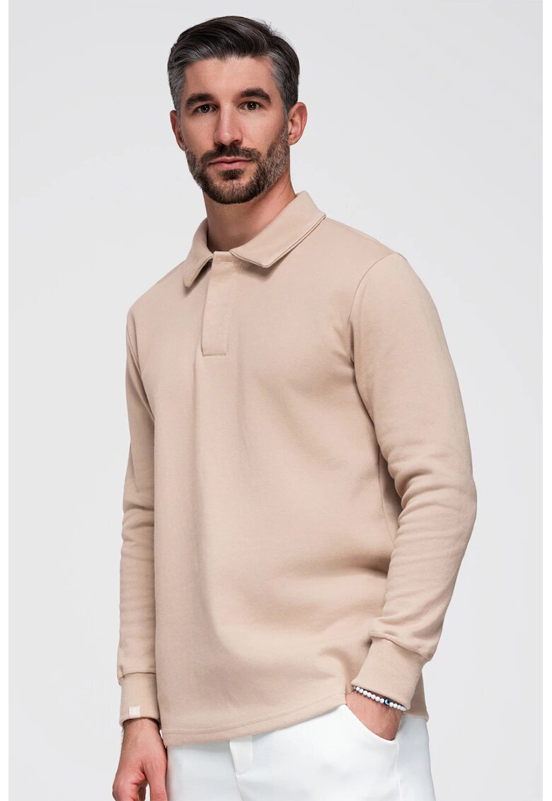 OMBRE Bluza polo din amestec de bumbac - Bej deschis