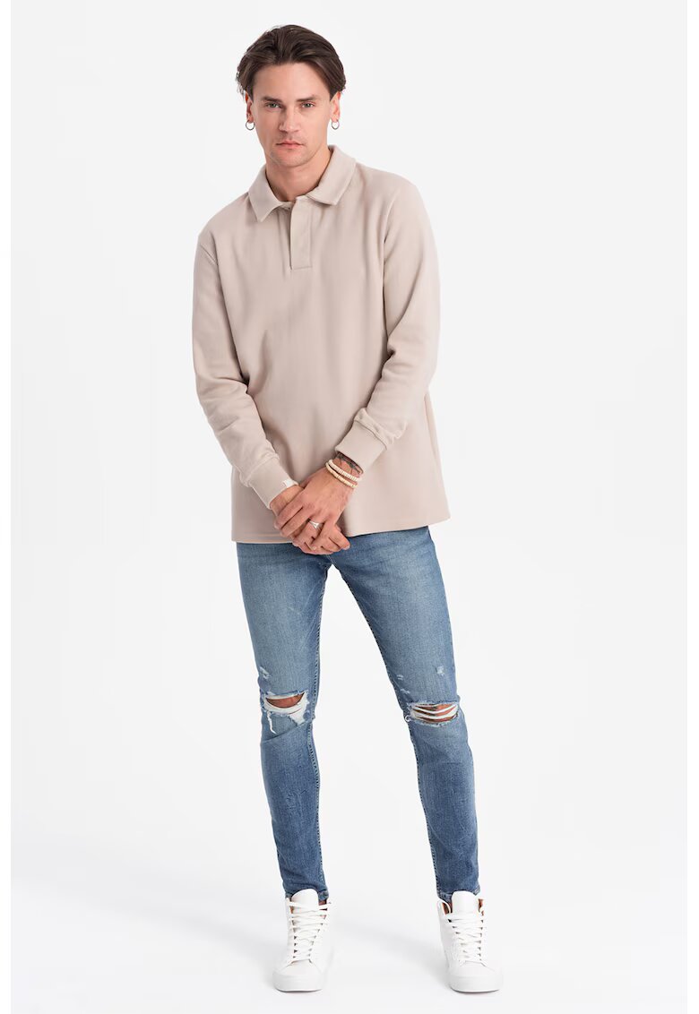 OMBRE Bluza polo din amestec de bumbac - Bej deschis