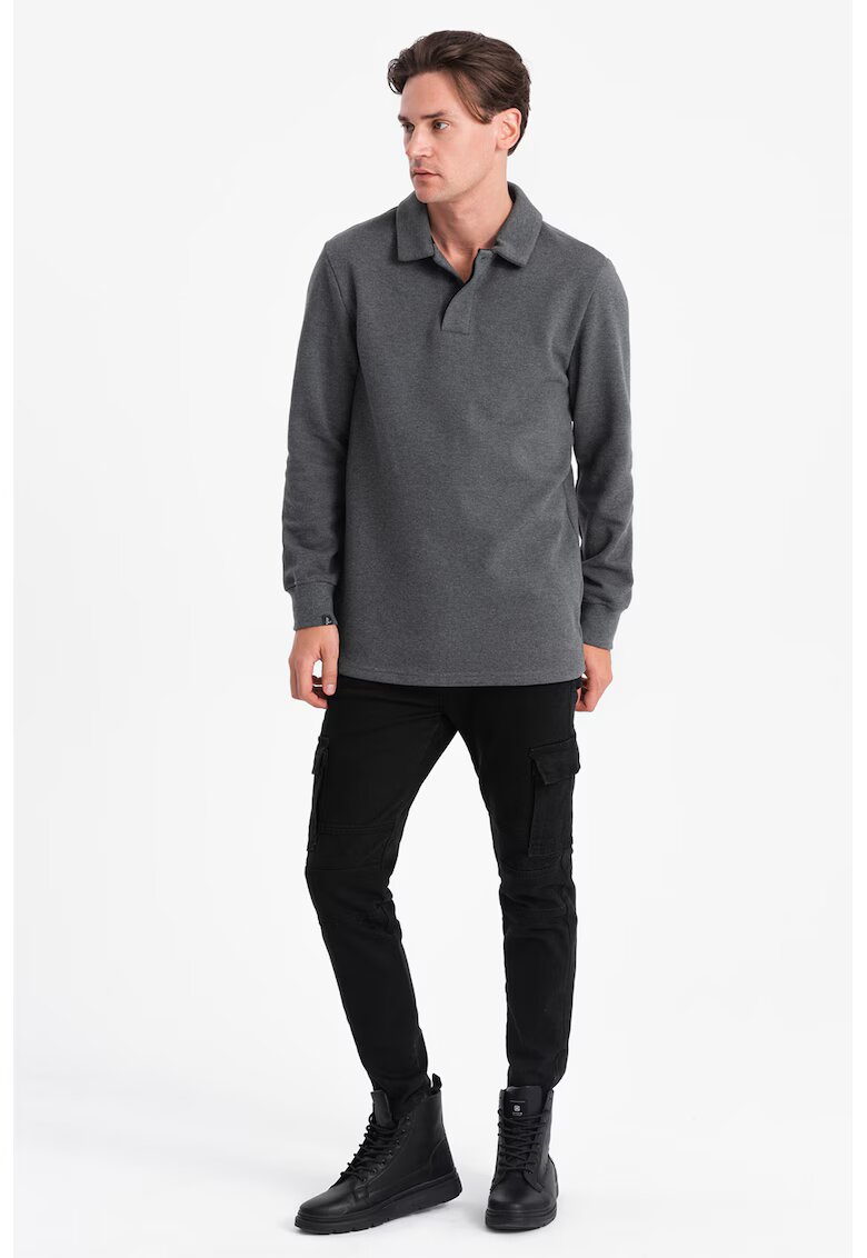 OMBRE Bluza polo din amestec de bumbac - Gri antracit