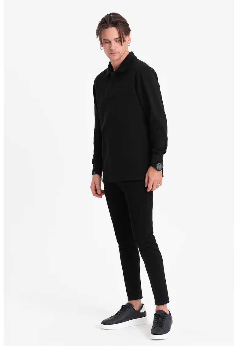 OMBRE Bluza polo din amestec de bumbac - Negru