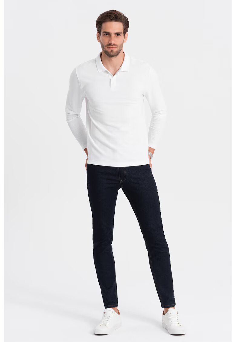 OMBRE Bluza polo din bumbac pique - Alb optic