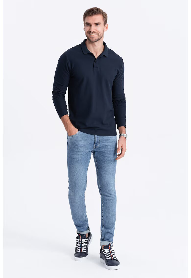OMBRE Bluza polo din bumbac pique - Bleumarin