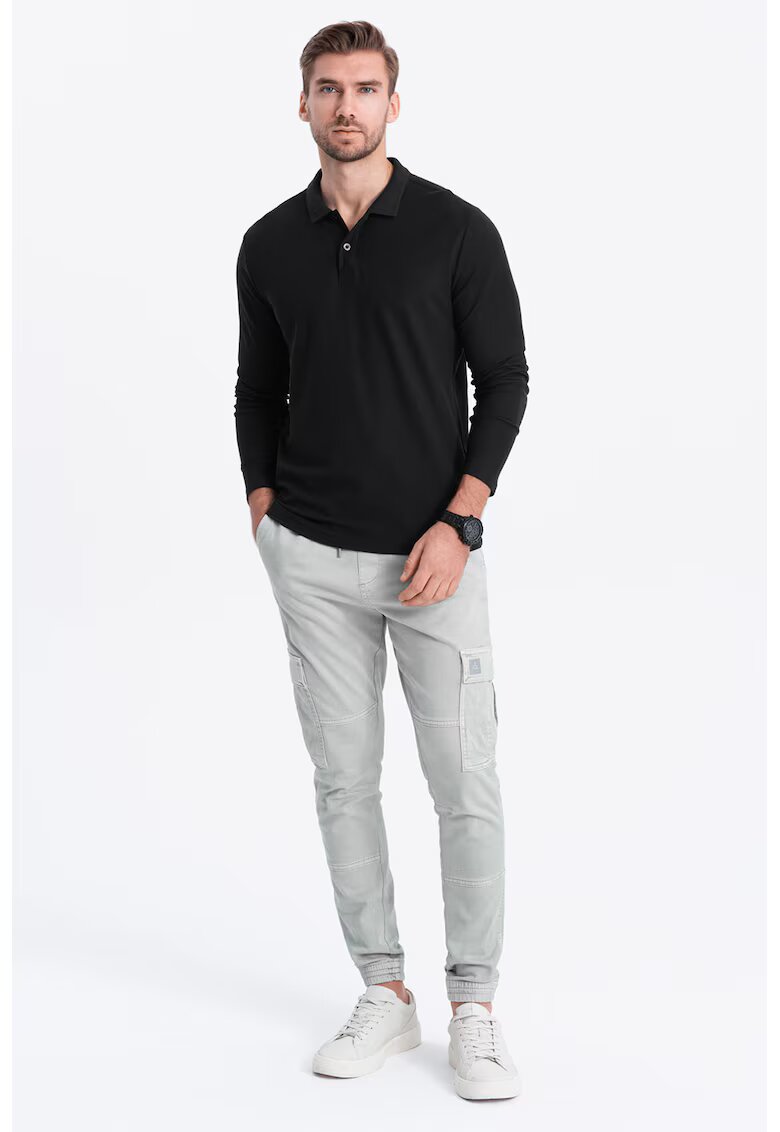 OMBRE Bluza polo din bumbac pique - Negru