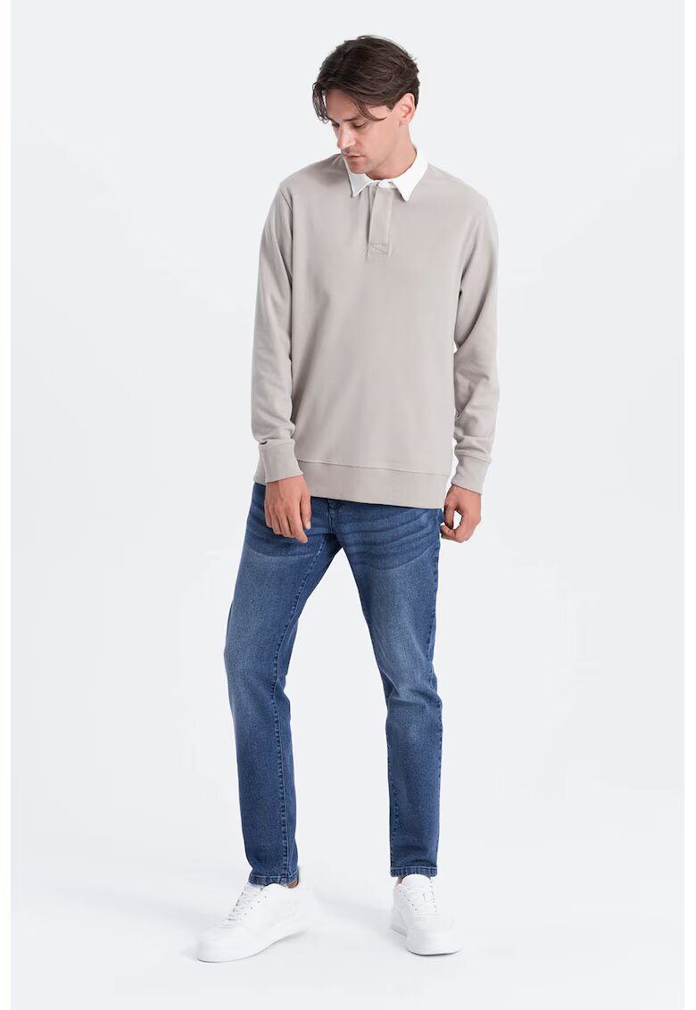 OMBRE Bluza polo lejera de trening cu fenta cu nasturi - Gri deschis