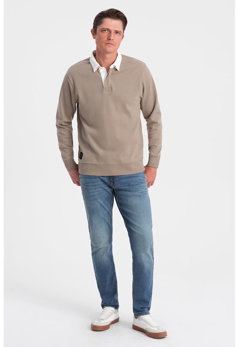 OMBRE Bluza polo lejera de trening cu fenta cu nasturi - Maro taupe