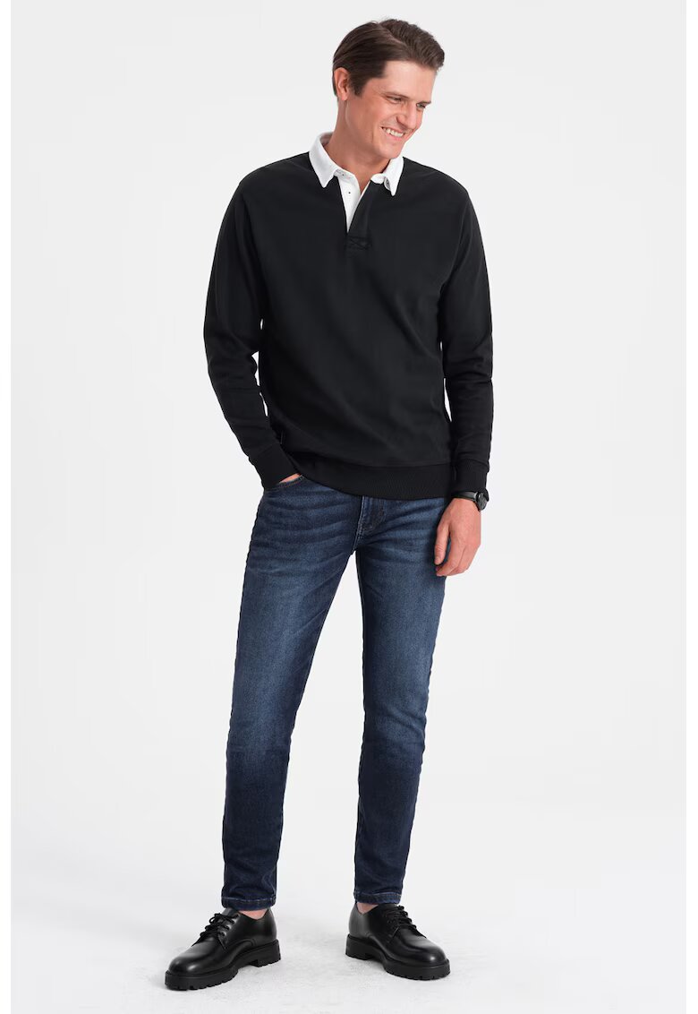 OMBRE Bluza polo lejera de trening cu fenta cu nasturi - Negru