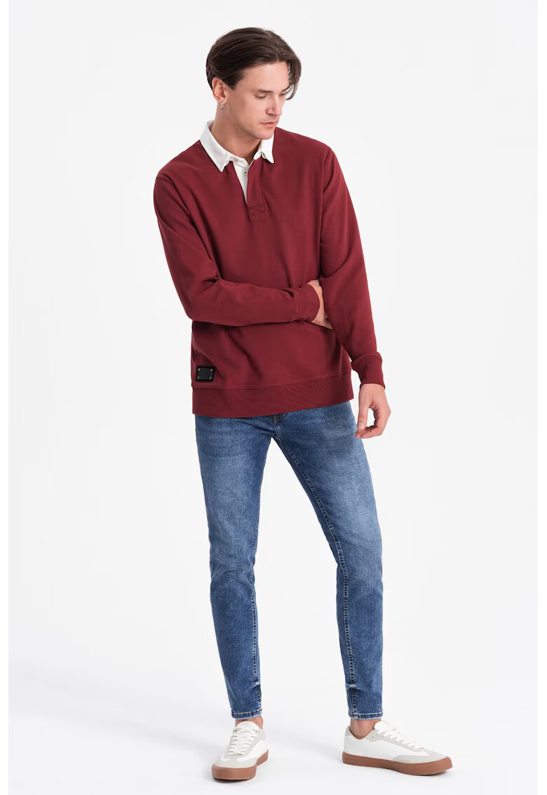 OMBRE Bluza polo lejera de trening cu fenta cu nasturi - Visiniu