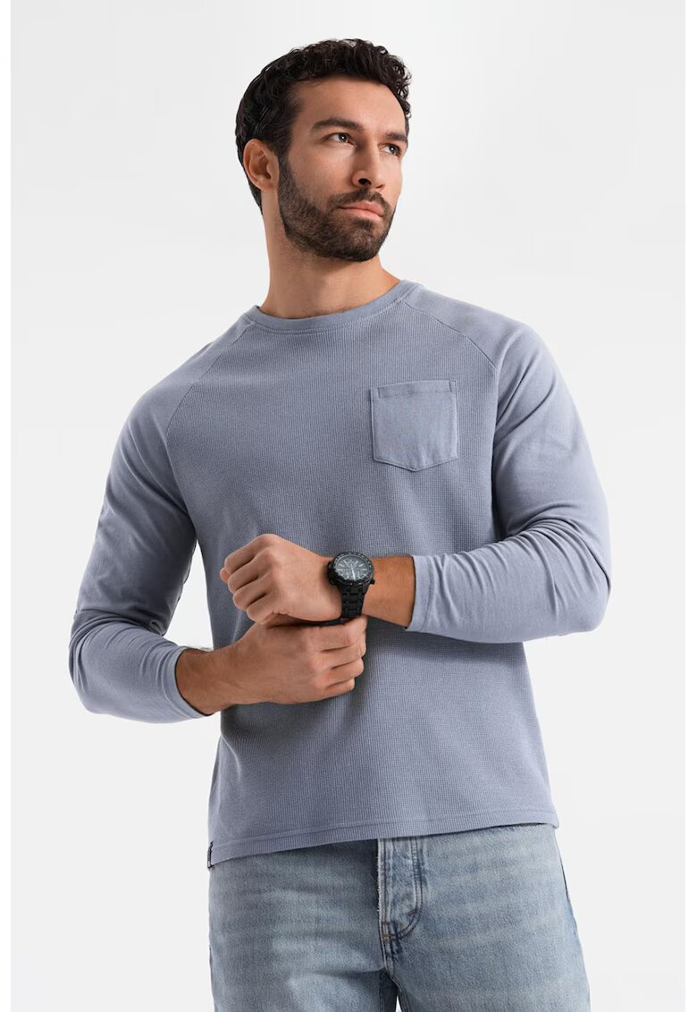 OMBRE Bluza texturata cu buzunar pe piept - Albastru prafuit