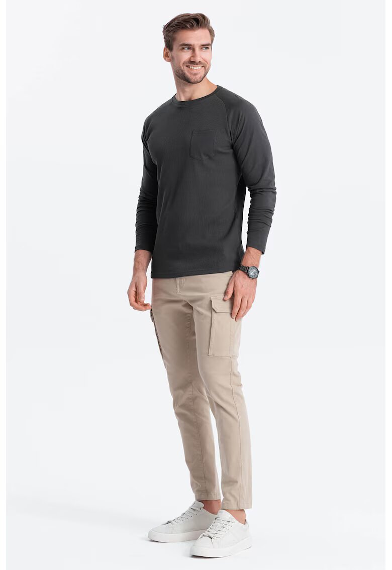 OMBRE Bluza texturata cu buzunar pe piept - Gri antracit