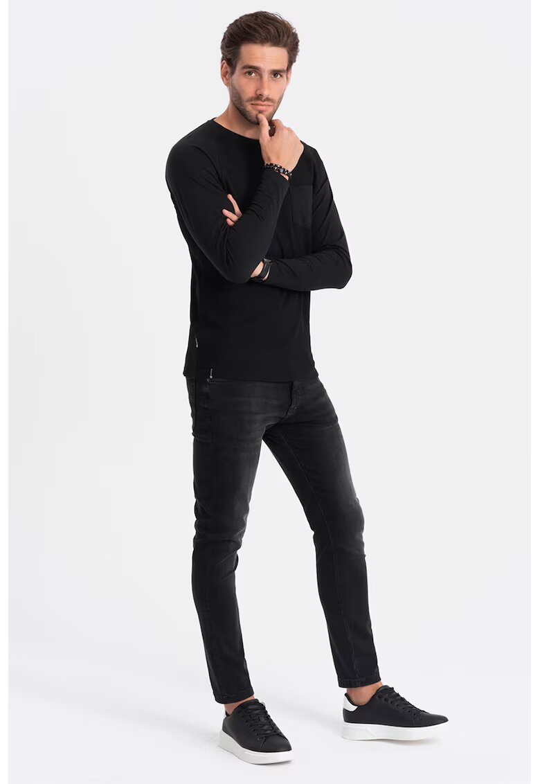 OMBRE Bluza texturata cu buzunar pe piept - Negru