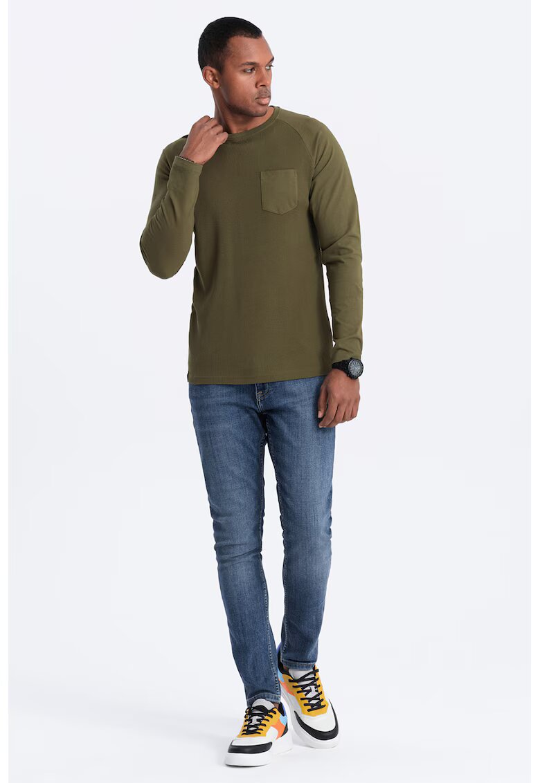 OMBRE Bluza texturata cu buzunar pe piept - Verde masliniu
