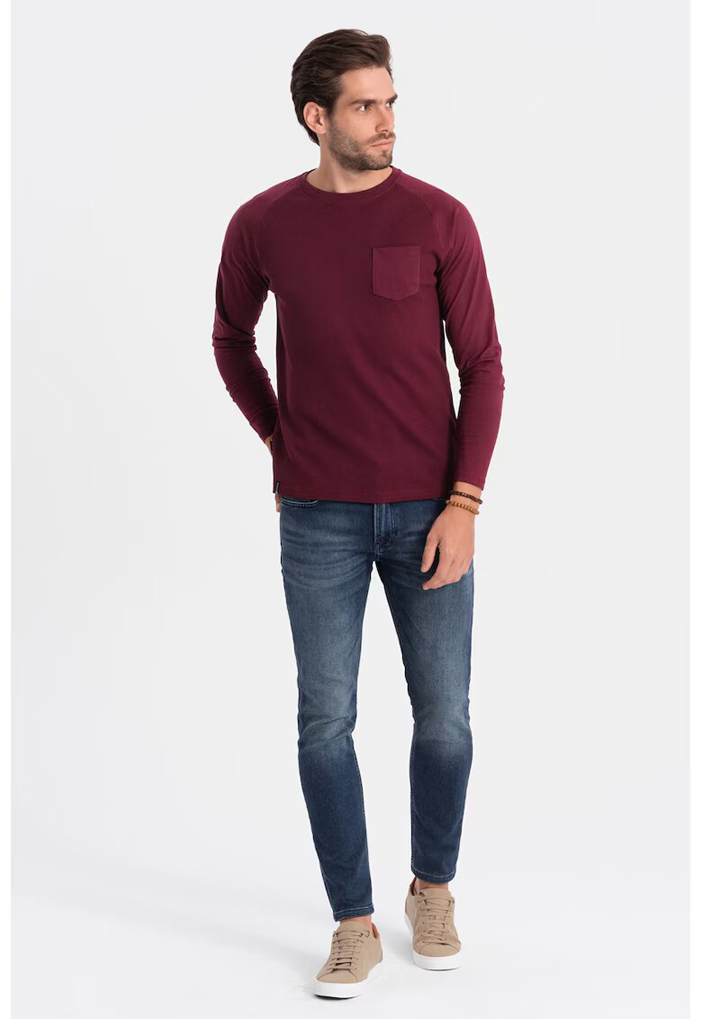 OMBRE Bluza texturata cu buzunar pe piept - Visiniu