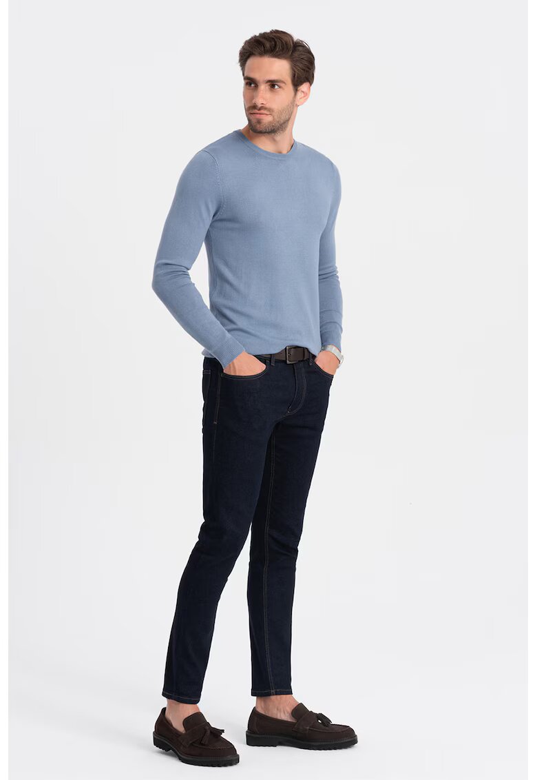 OMBRE Bluza uni cu decolteu la baza gatului - Albastru azur