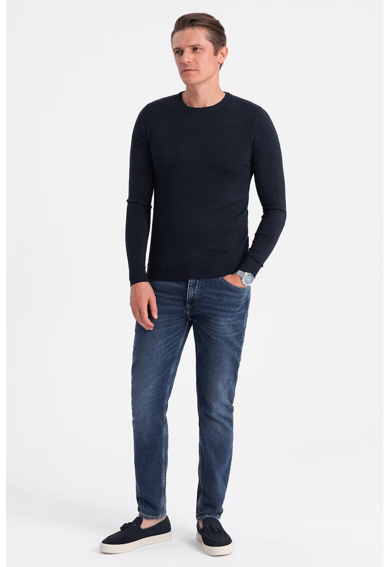 OMBRE Bluza uni cu decolteu la baza gatului - Albastru ultramarin