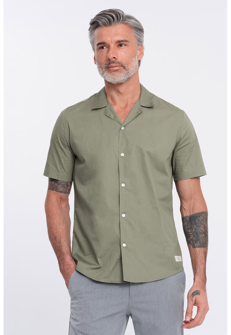 OMBRE Camasa de bumbac cu maneci scurte - Verde masliniu
