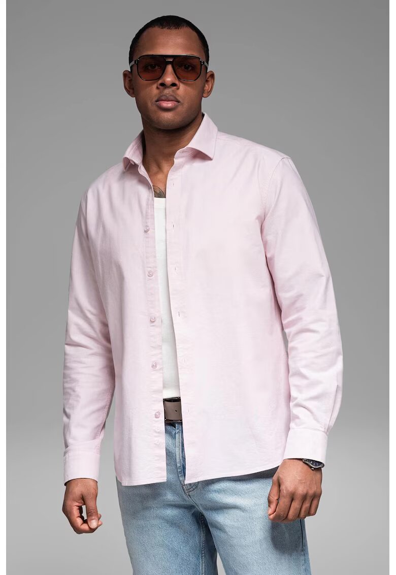 OMBRE Camasa din bumbac cu model uni - Roz pastel