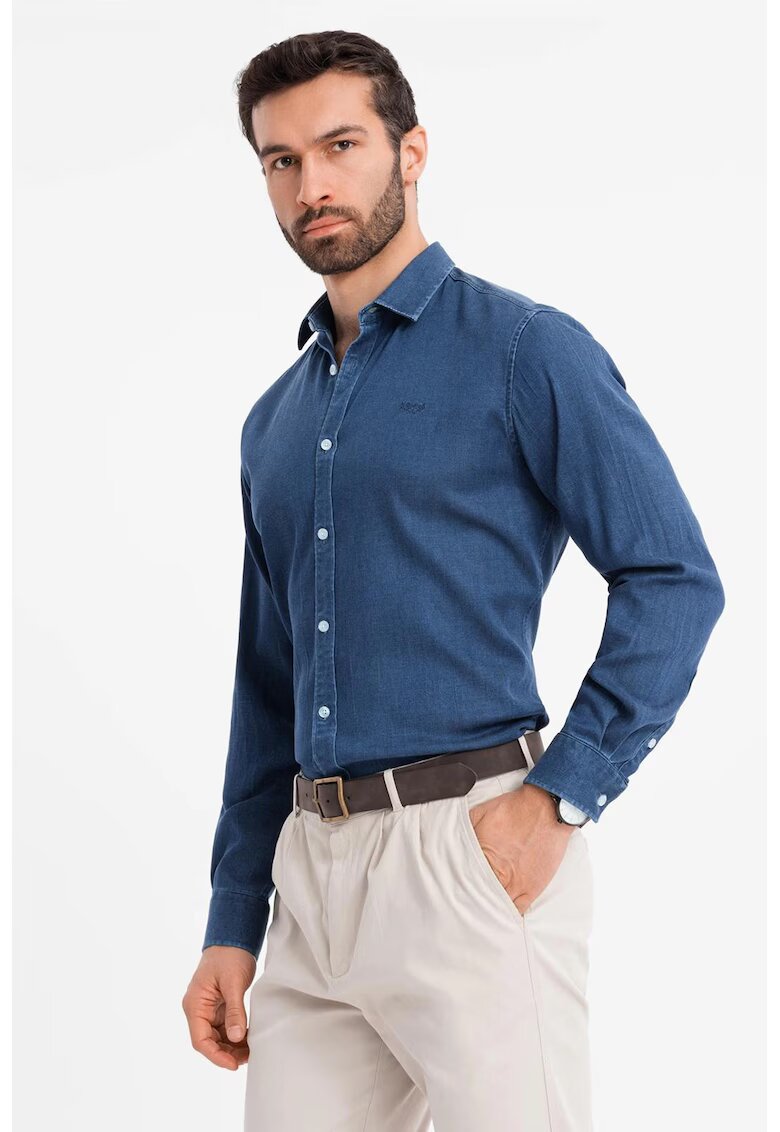 OMBRE Camasa din material chambray cu maneci lungi - Albastru inchis