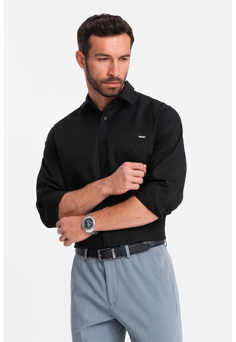 OMBRE Camasa regular fit cu buzunar aplicat pe piept - Negru