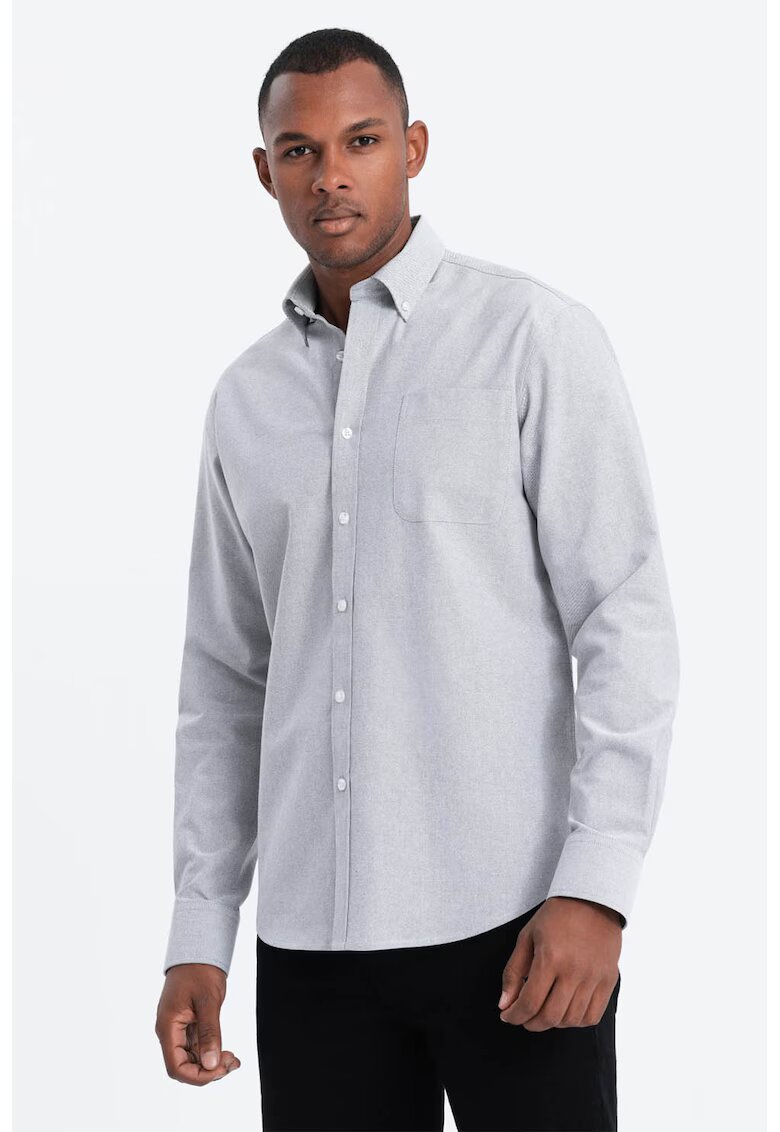 OMBRE Camasa regular fit cu buzunar pe piept - Gri deschis
