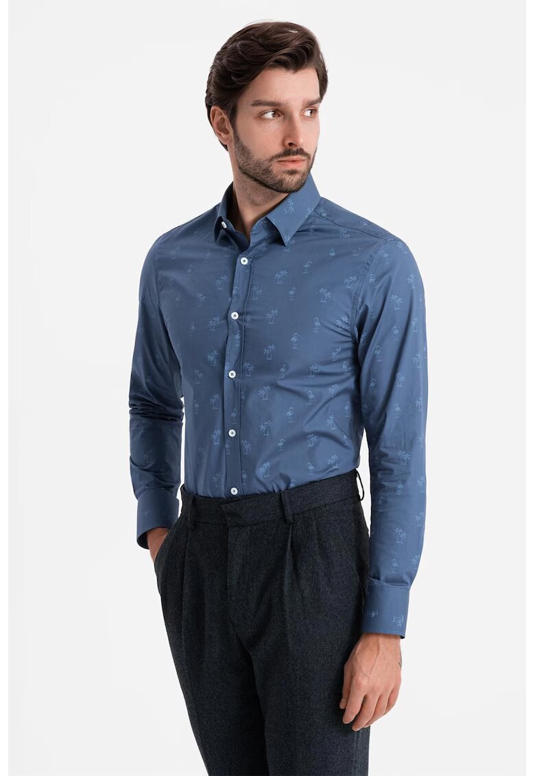 OMBRE Camasa sim fit cu imprimeu - Bleumarin
