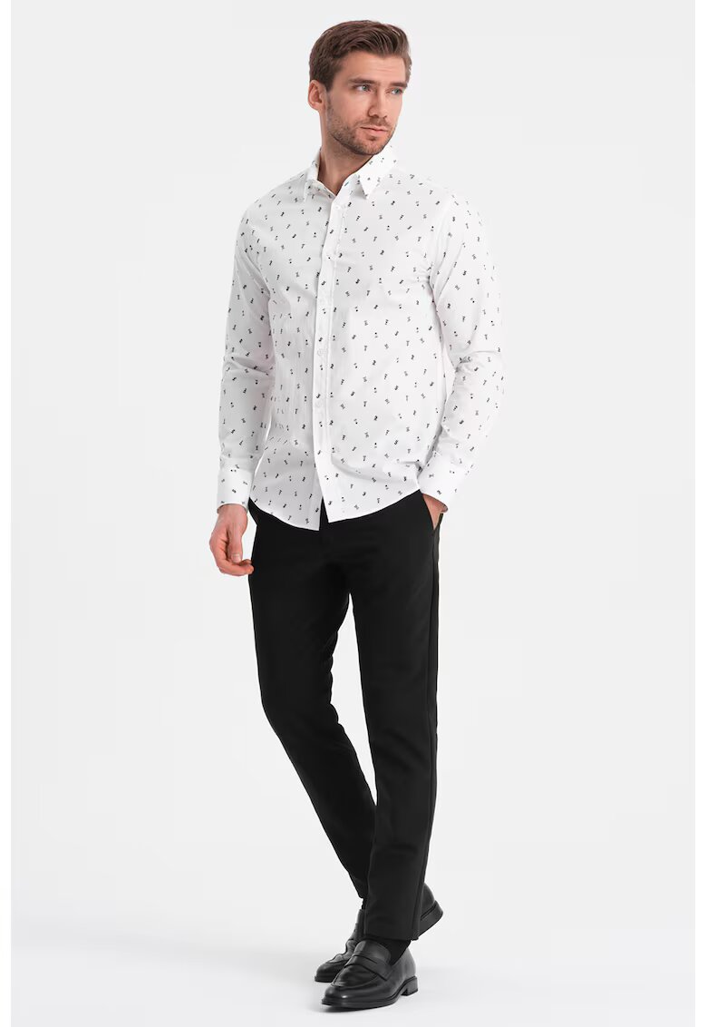 OMBRE Camasa slim fit cu model - Alb/Negru