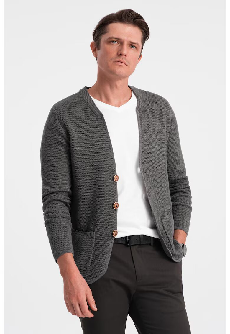 OMBRE Cardigan cu decolteu in V si buzunare - Gri inchis melange