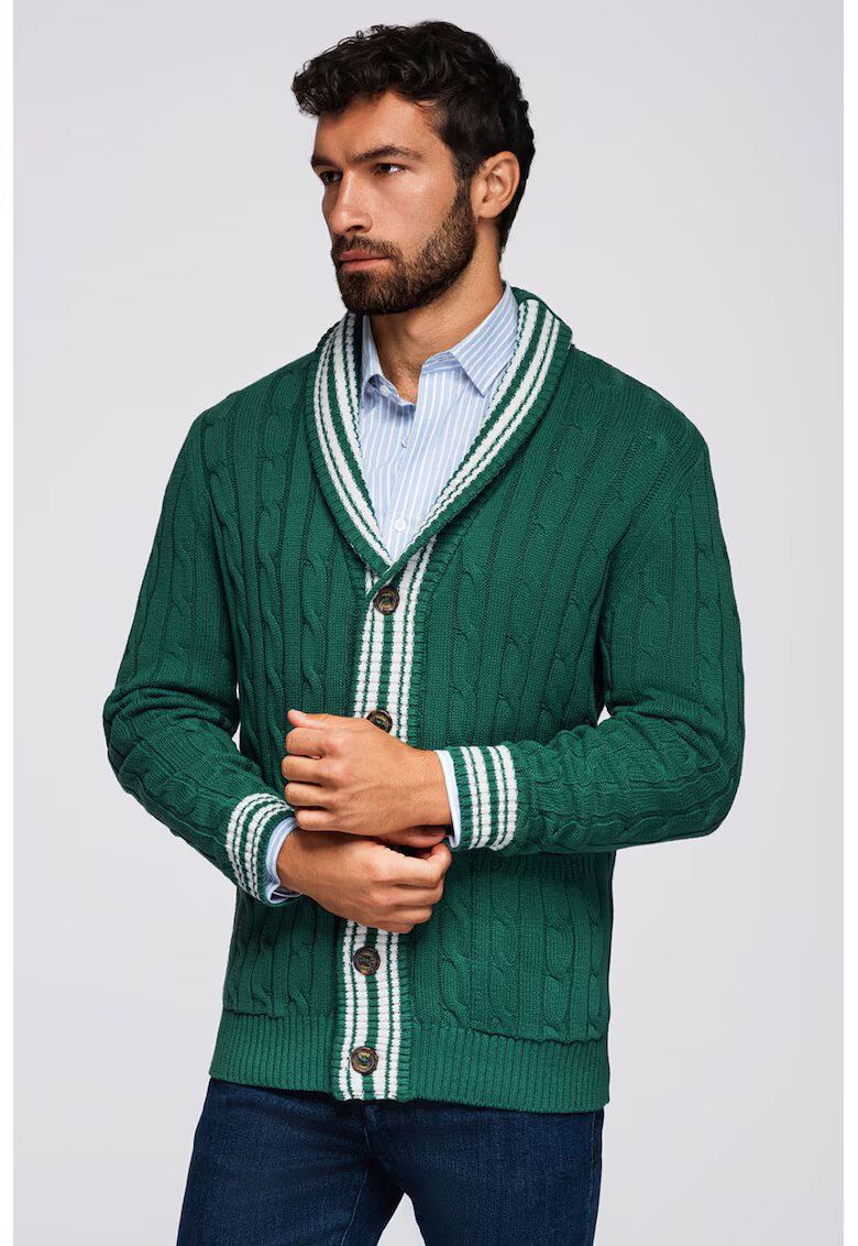OMBRE Cardigan cu nasturi si model torsade - Alb/Verde